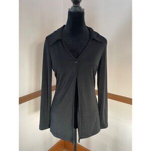 Vtg 90s Minimalist Black Cardigan Long Sleeve Babydoll Slinky Witchy Goth Vamp M